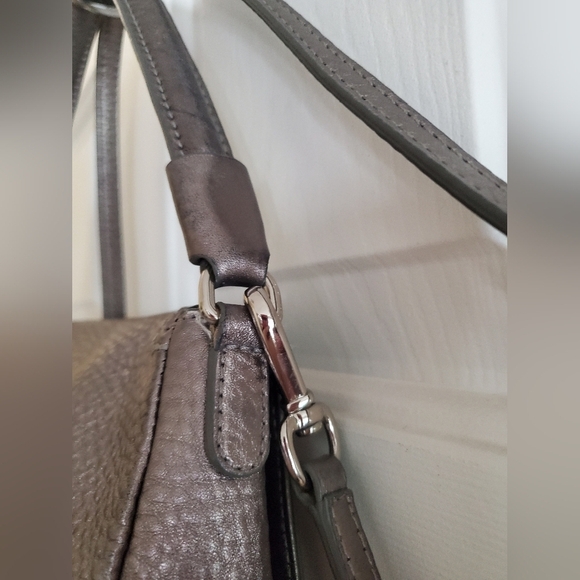 Cole Haan Metallic Gunmetal Pebbled Leather Shoulder Bag/ crossbody - Picture 12 of 16